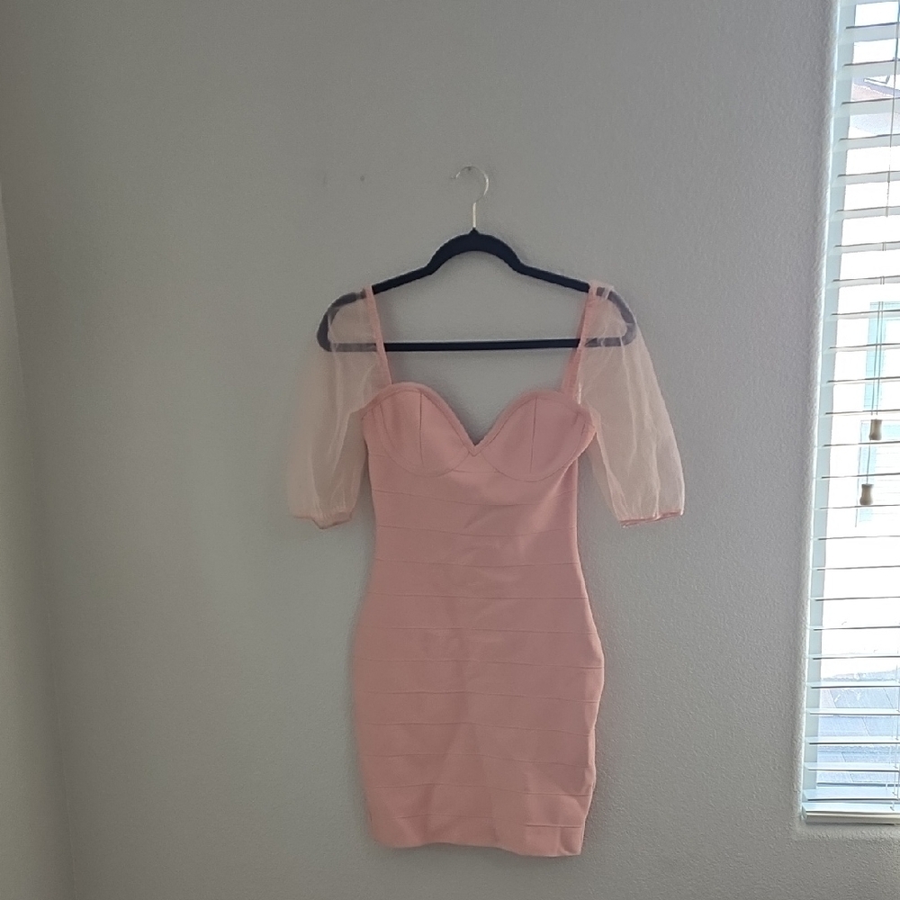 Fashion Nova Pink Mini Dress with Sheer Sleeves